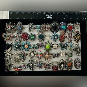 50pc Adjustable Ring Lot Mixed Boho Animal Floral Rhinestone Statement Jewelry